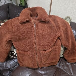 Elodie Rust Brown Sherpa Zip-Up Jacket